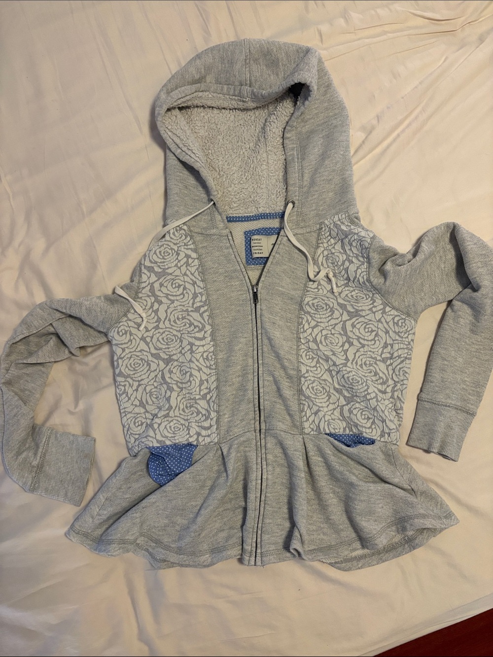 Women's Saturday Sunday brand Anthropologie Gray Peplum Sherpa-Lined Hoodie